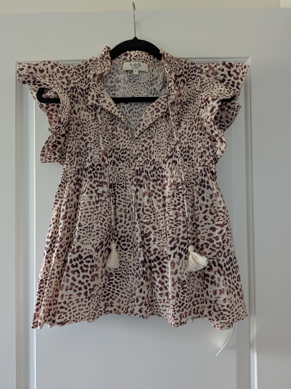 Sea New York Leopard Smocked Flutter Top